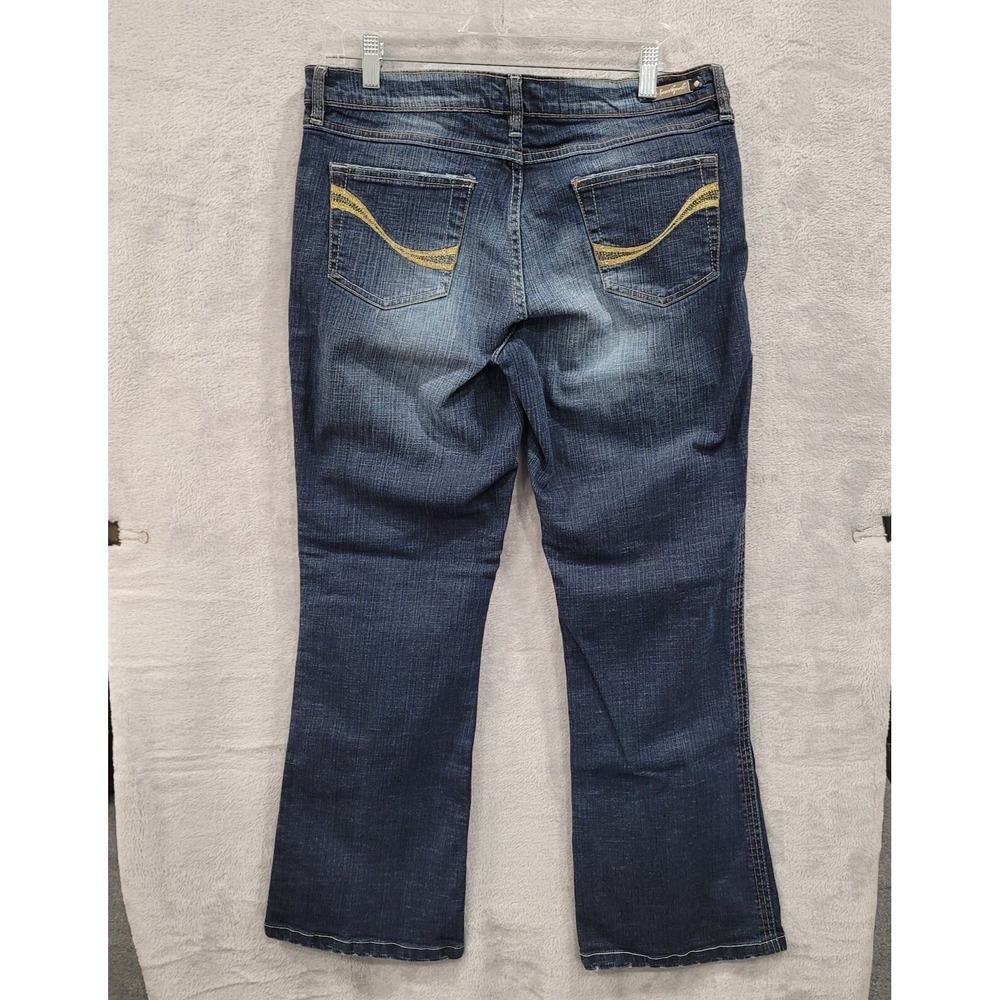 Southpole Womens 13 Flare Jeans Embroidered Pockets Mid Rise Denim Blue - Picture 2 of 14